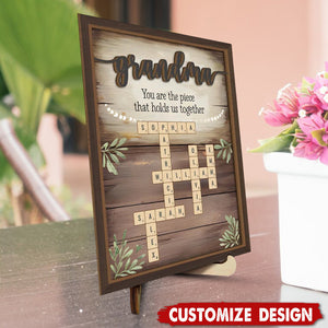 Her Love Is The Thread That Stitches Our Family Together - Family Personalized Custom 2-Layered Wooden Plaque With Stand - Mother's Day Gift For Mom, Grandma