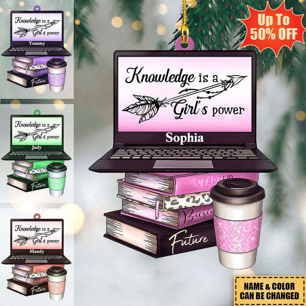 Knowledge Is A Girl's Power - Personalized Acrylic Car / Christmas Ornament