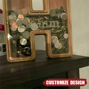 Custom initial Coin Bank With Name,Wooden Piggy Bank Gift For Boys or Girls