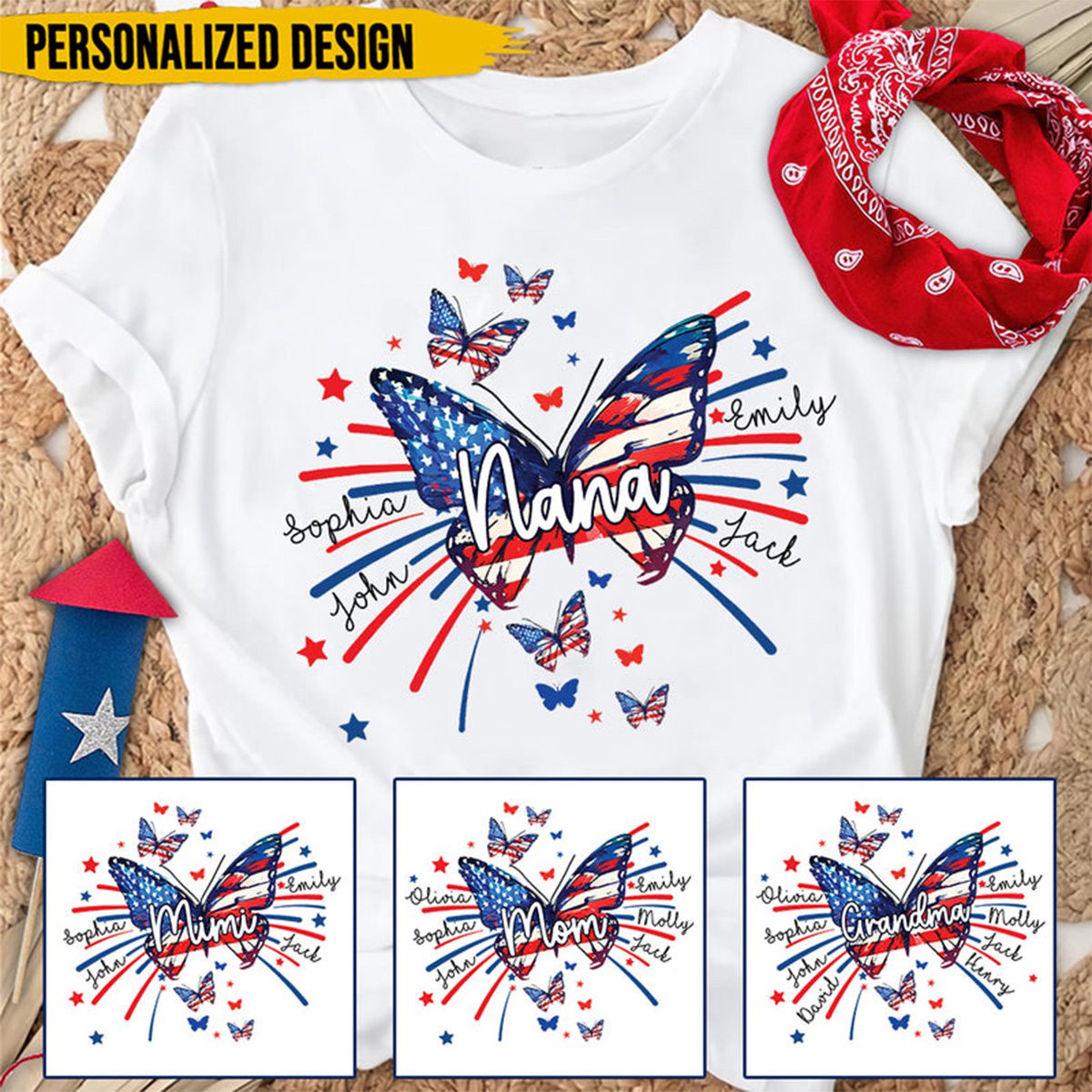Nana/Mom Butterfly Star And Grandkids Personalized Shirt