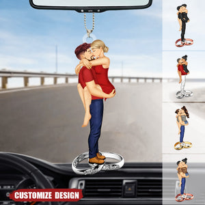 New Release - Personalized Couple Kissing Hugging Ring Car Keychain - Gift For Couple