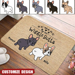 Frenchie Wiggle Butt Club Dog Personalized Doormat