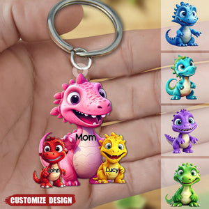 Personalized Dinosaur Mom/Grandma And Kids Acrylic Keychain