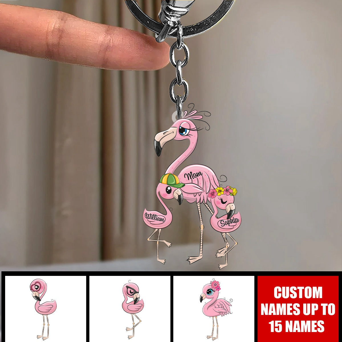 Grandma Love Flamingo - Personalized Acrylic Keychain - Gift For Mom, Grandma