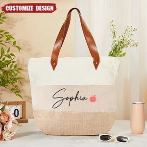 Personalized Woman Canvas Tote Bag - Gift For Mom,Grandma