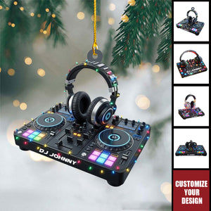 DJ Mixer with Headphones Ornament, Custom Name Music Console Christmas Decor, Gift For DJs, Music Producers