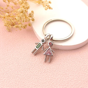 Personalized Birthstone Kids Charms Keychain-Gift for Mom Grandma