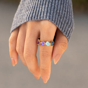 The Dog Mom Dog Paws 1-5 Personalized Birthstones Ring - Gift For Dog Lovers