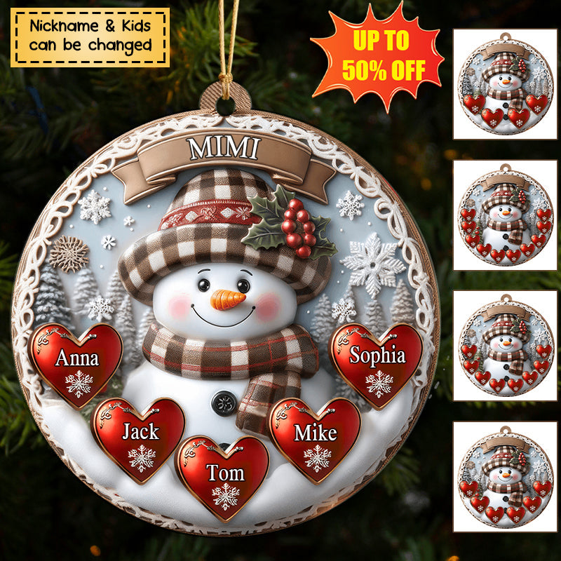 Warm Vintage Snowman Grandma Mom Sweet Heart Kids Personalized Acrylic Ornament
