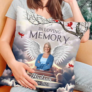 Memorial Upload Photo Wings, In Loving Memory In Heaven Personalized Pillow