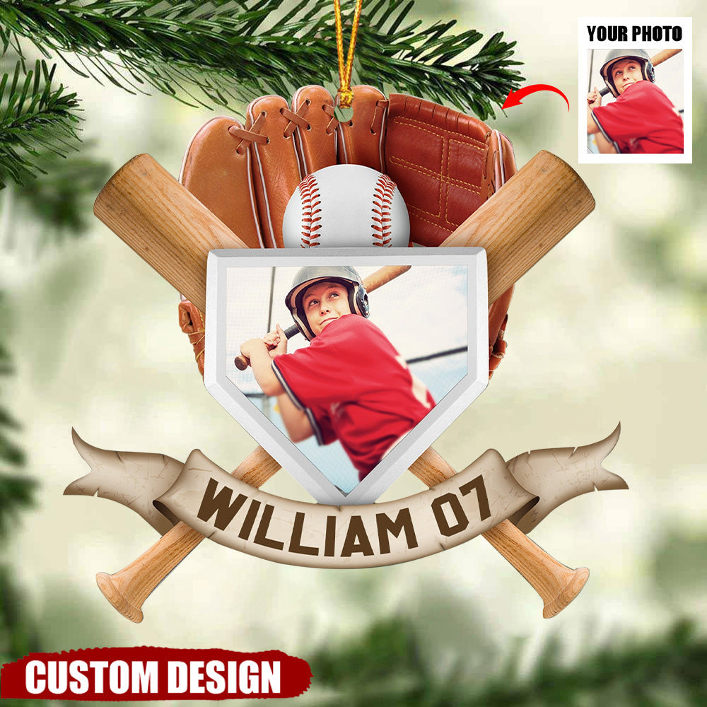 Christmas Gift For Baseball Kids - Personalized Acrylic Photo Ornament