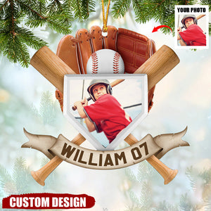 Christmas Gift For Baseball Kids - Personalized Acrylic Photo Ornament