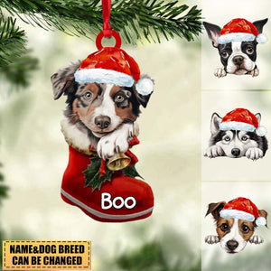 Dog In Christmas Shoes - Acrylic Christmas Ornament