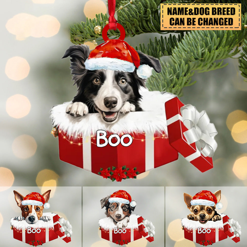 Dog In Gift Box Personalized Christmas Ornament