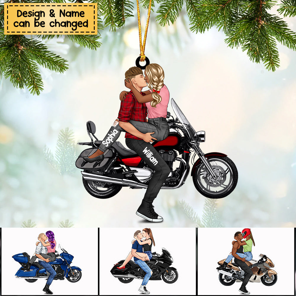Kissing Couple - Personalized Acrylic Christmas Ornament - For Him, For Her, Motorcycle Lovers
