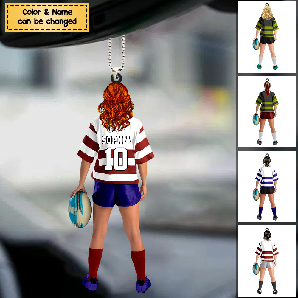 Personalized Rugby Female/Girl/Woman Player Acrylic Christmas / Car Ornament - Gift For Rugby Players