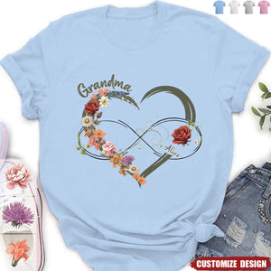 Personalized Floral Heart Grandma Mom Vintage Birth Month Flower Shirt