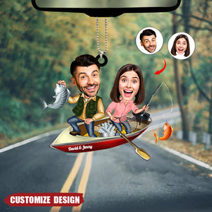 Fishing Couple Personalized Car Ornament Upload Face Photo, Gift For Him/Her