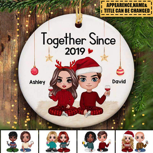 Doll Couple Sitting Christmas Gift For Him For Her Personalized Circle Ornament