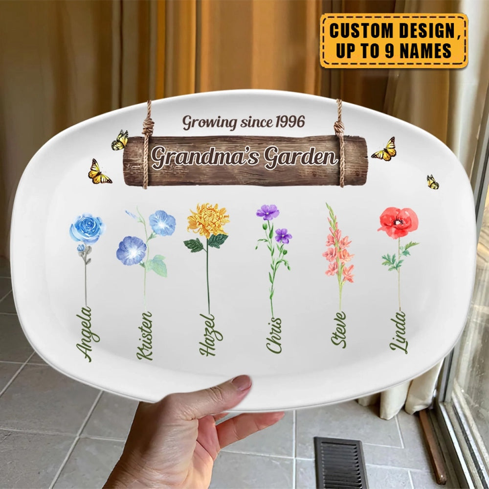 Family Grandma Garden - Personalized Custom Platter - Christmas Gift For Grandma, Family Members