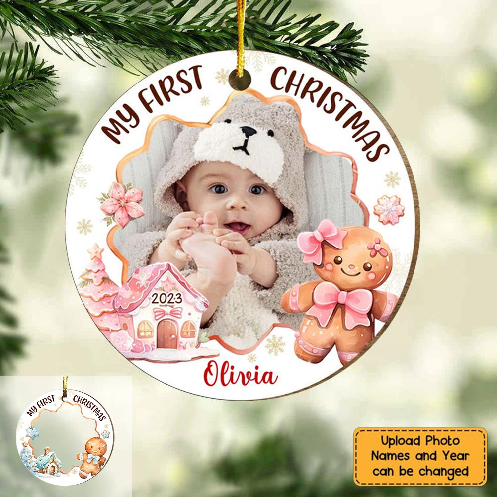 Gift For Baby First Gingerbread Upload Photo Circle Ornament