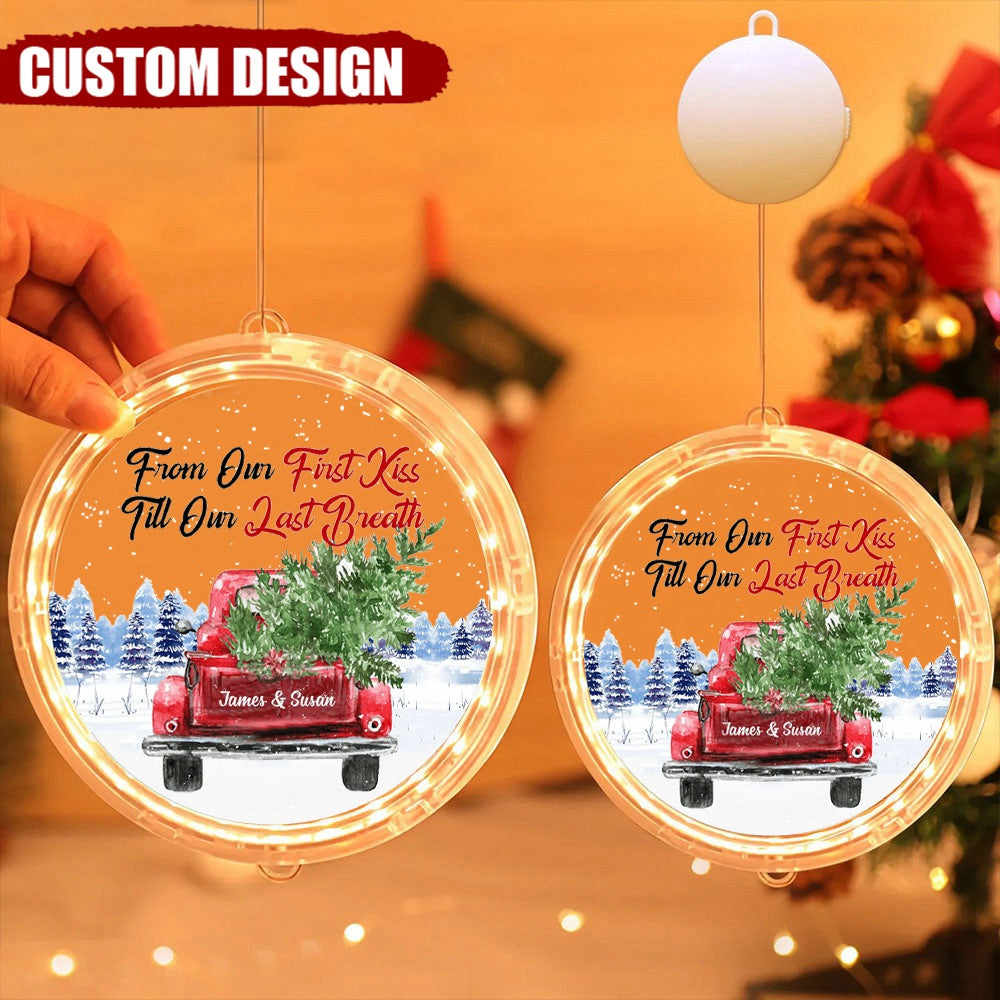 Personalized Couple Red Truck From First Kiss Heart Led Acrylic Ornament