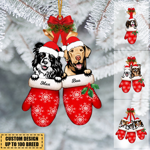 Christmas Pets Laying On Hands In Gloves Personalized Acrylic Ornament