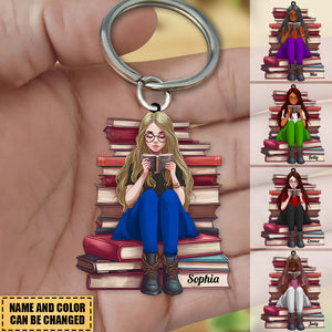 Girl Reading Book - Personalized Acrylic Keychain
