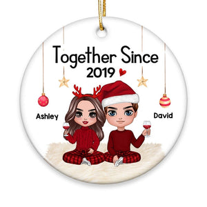 Doll Couple Sitting Christmas Gift For Him For Her Personalized Circle Ornament