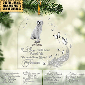 Custom Personalized Memorial Pet Photo Heart Christmas Ornament - Christmas Gift Idea For Pet Owners - If Love Could Have Saved You You Would Have Lived Forever