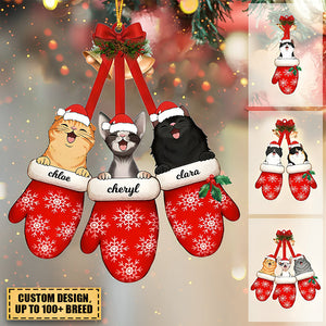 Christmas Pets Laying On Hands In Gloves Personalized Acrylic Ornament