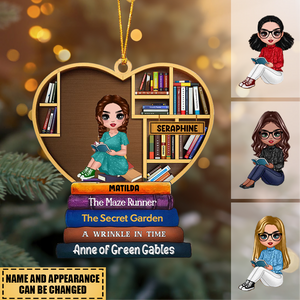 Girl Under Book Christmas Tree - Personalized Custom Shaped Acrylic Ornament