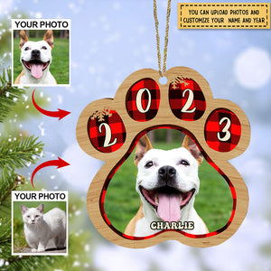 Pets And Color Paws - Upload Image - Personalized Custom Paw Shaped Wood Christmas Ornament