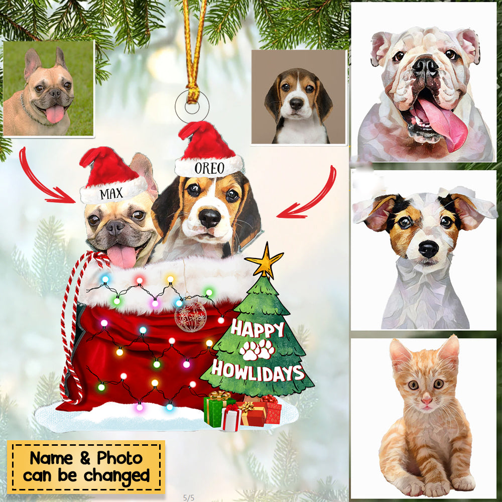 Personalized Happy Howlidays Acrylic Christmas Ornament - Gift For Pet Lovers