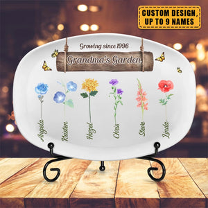Family Grandma Garden - Personalized Custom Platter - Christmas Gift For Grandma, Family Members