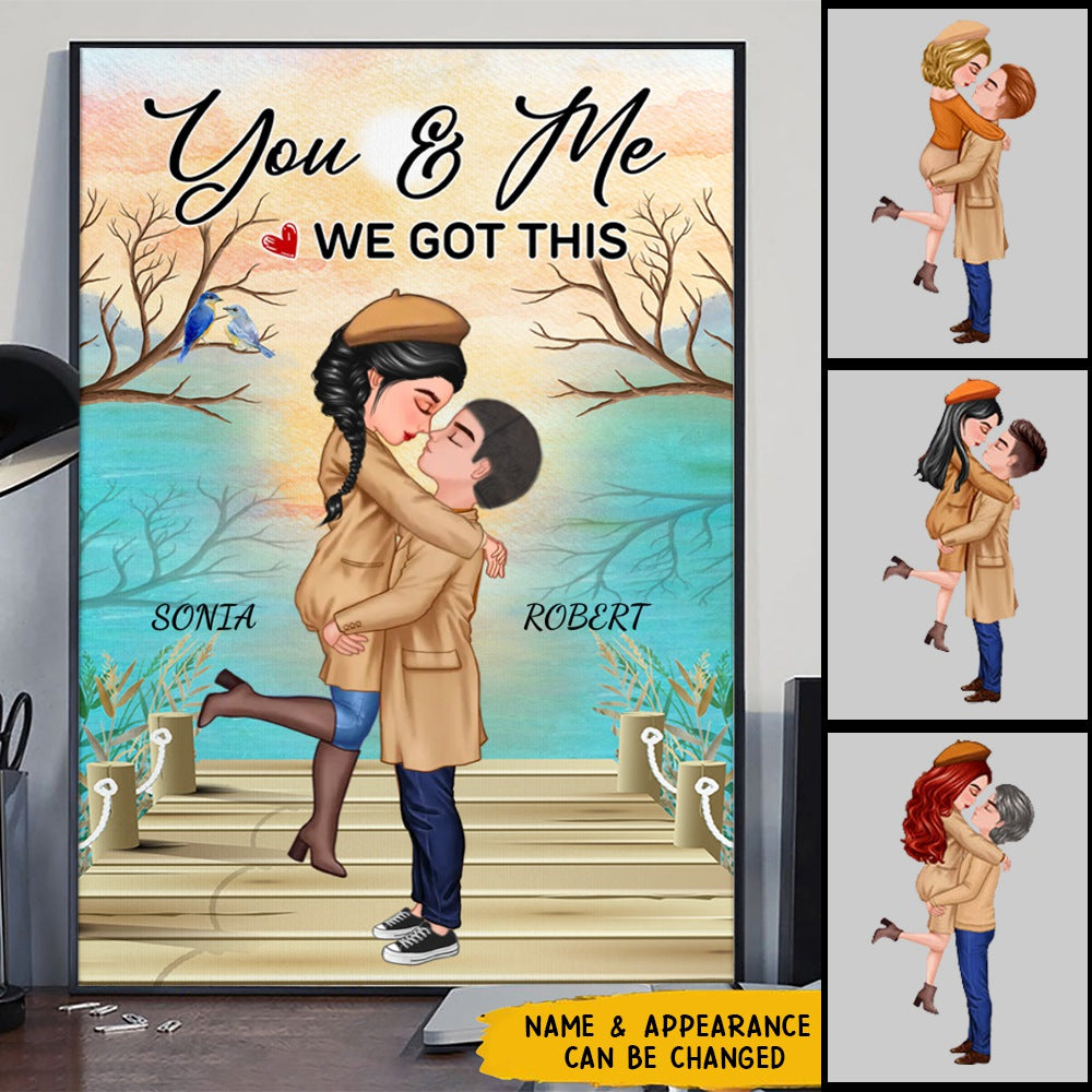 Doll Couple Hugging Kissing In Fall Anniversary Gift You & Me We Got This - Personalized Couple Poster