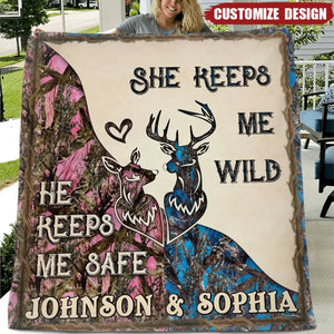 He Keeps Me Safe - Personalized Couple Fleece Blanket - Gift For Couple