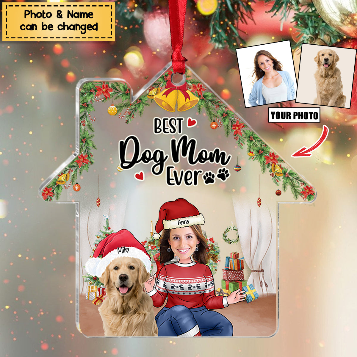 Pet Lover Dog Lover Cat Lover Gifts - Best Dog Mom Ever - Personalized Acrylic Christmas Ornament