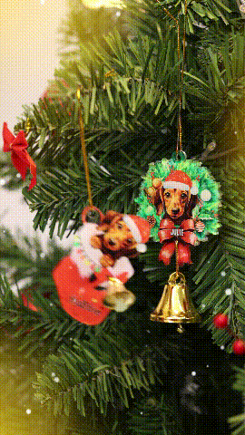 Dog with Christmas Hat - Personalized Acrylic Christmas Ornament with Ring Bell