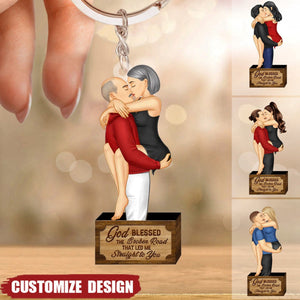 God Blessed - Romantic Personalized Couple Kissing Hugging Keychain - Gift For Couple