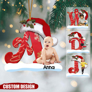 Monogram Alphabet With Kid's Name & Photo Personalized Acrylic Christmas Ornament