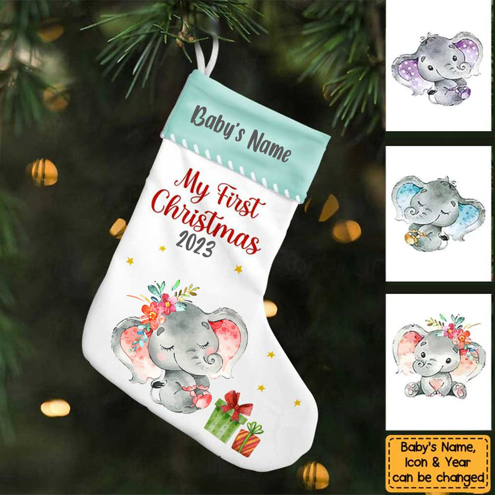 Elephant Baby First Christmas Personalized Stocking
