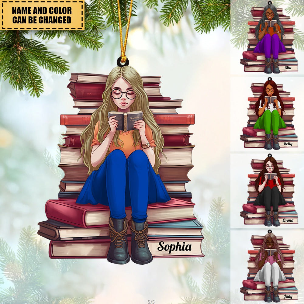 Girl Reading Book - Personalized Acrylic Christmas / Car Ornament