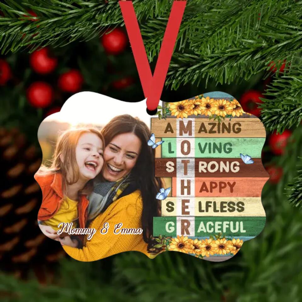 Mother Amazing Loving Strong - Personalized Ornament, Upload Photo, Christmas Gift For Mother, Grandma, Mom