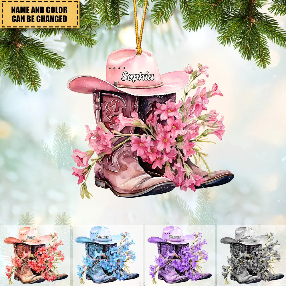 Personalized Boots And Hat With Flower Cowgirl / Cowboy Ornament