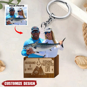Husband & Wife, Fishing Partner For Life - Personalized Photo Acrylic Keychain