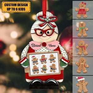 Blessed Grandma With Gingerbread Cookie Kids Christmas Wood Custom Shape Ornament