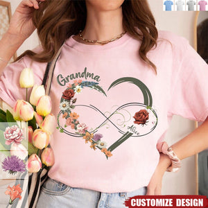 Personalized Floral Heart Grandma Mom Vintage Birth Month Flower Shirt