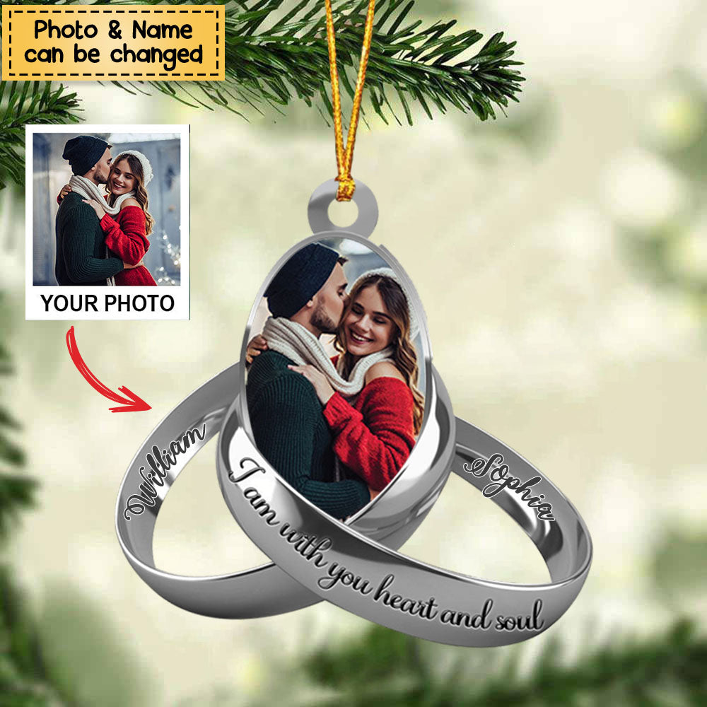 Personalized Photo Couple Silver Rings Acrylic Christmas Ornament