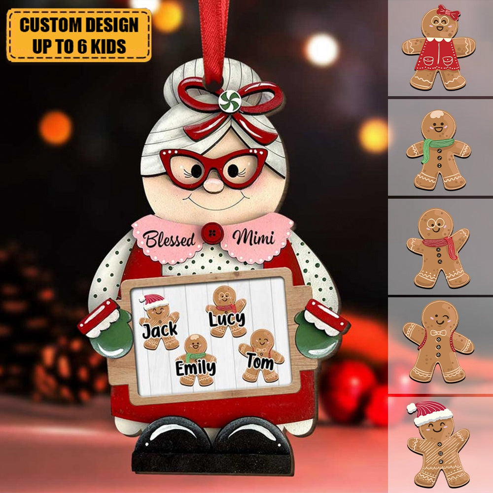 Blessed Grandma With Gingerbread Cookie Kids Christmas Wood Custom Shape Ornament
